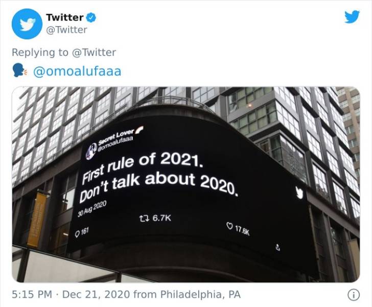 2020 - First rule of 2021. Don't talk about 2020. Twitter @ Twitter Secret Lover comoaltaaa t2 01756 181 from Philadelphia, Pa i