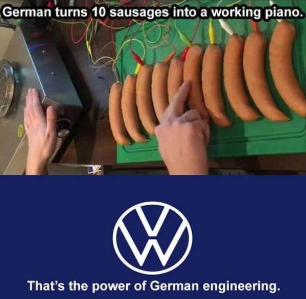 german hacker turns 10 sausages into a working piano - German turns 10 sausages into a working piano. That's the power of German engineering.