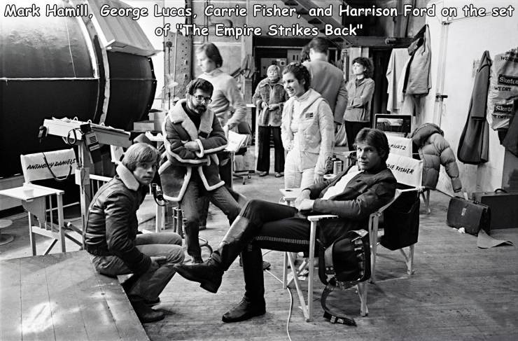 star wars behind the scenes - Mark Hamill, George Lucas, Carrie Fisher, and Harrison Ford on the set of "The Empire Strikes Back" Tv Site We De Sket 2 Anywer Petusmer