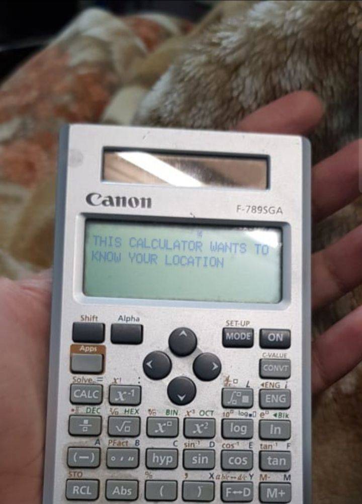 canon - Canon F789SGA This Calculator Wants To Know Your Location Shift Alpha Set Up Mode On Apps Cvalue 11 Convt Solve