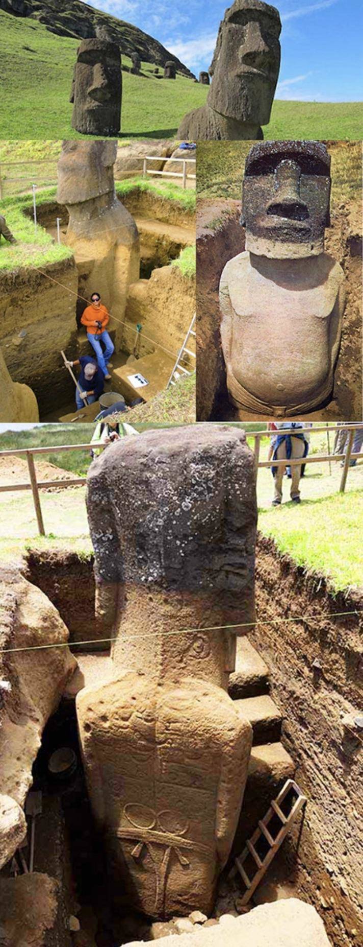 "The Easter island statues have bodies