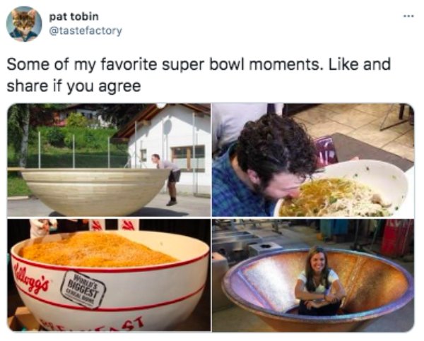 cookware and bakeware - pat tobin Some of my favorite super bowl moments. and if you agree Nilegg's Warns Biggest $1