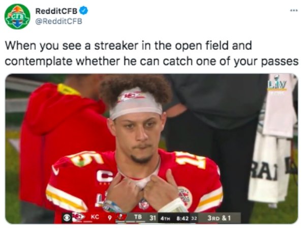 player - RedditCFB When you see a streaker in the open field and contemplate whether he can catch one of your passes Lav Rai KC92_TB 31 4TH 32 3RD & 1