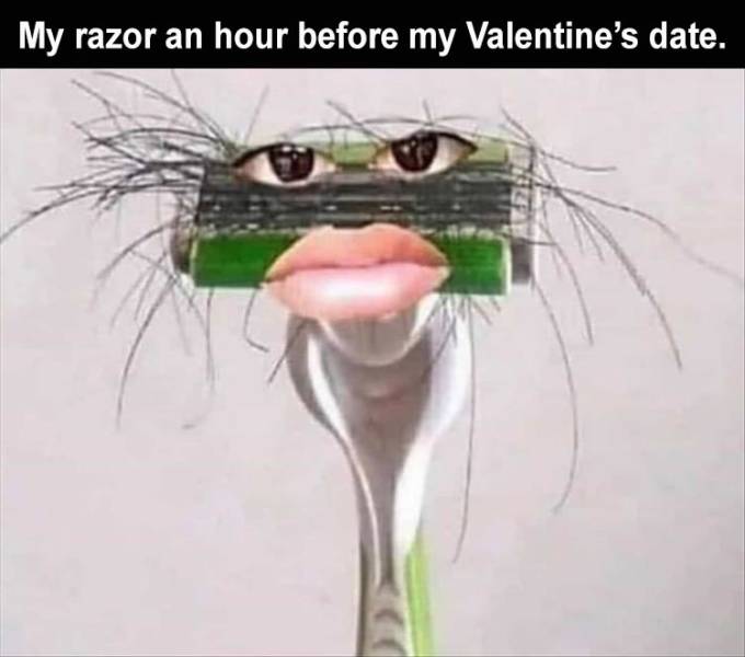 head - My razor an hour before my Valentine's date.