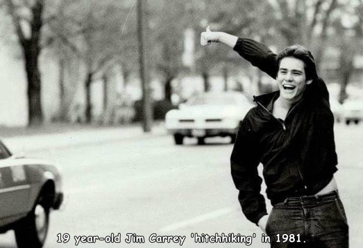 cool pics - 19 year old Jim Carrey Chitchhiking in 1981.