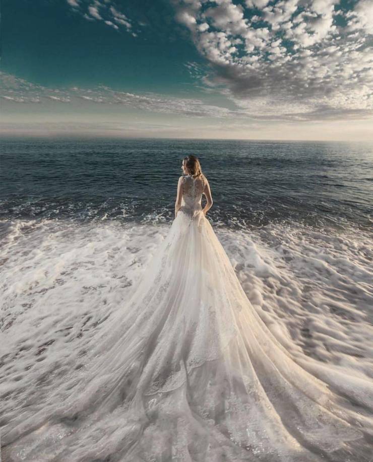 cool pics - wedding dress photoshoot ocean