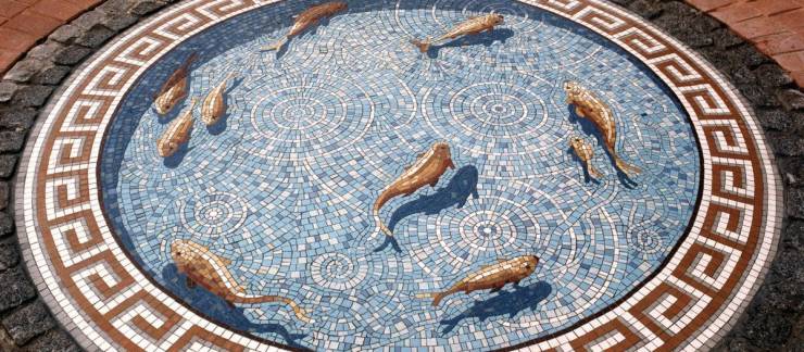 gary drostle fish pond mosaic