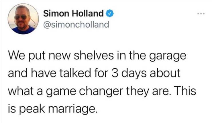 farmer john cheese - Simon Holland We put new shelves in the garage and have talked for 3 days about what a game changer they are. This is peak marriage.