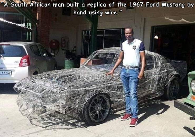 cool random pics - personal luxury car - "A South African man built a replica of the 1967 Ford Mustang by hand using wire." Sygd