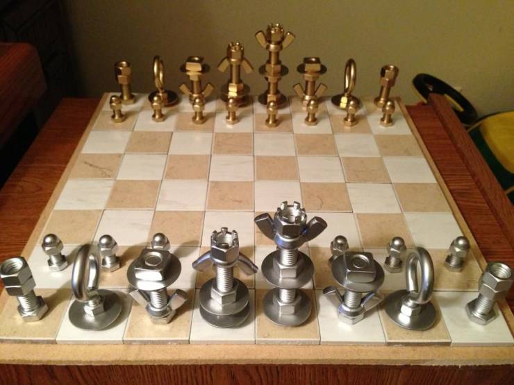 cool random pics - nuts and bolts chess set