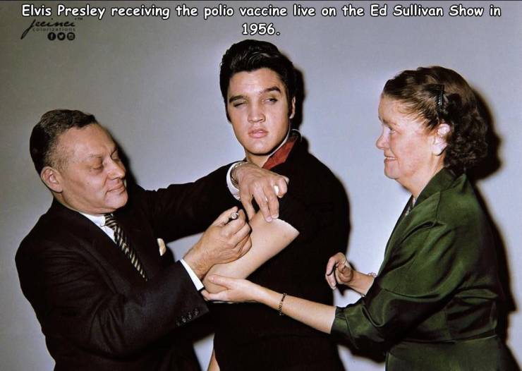 cool random pics - celebrity getting vaccine - Elvis Presley receiving the polio vaccine live on the Ed Sullivan Show in 1956. cenes ca 000