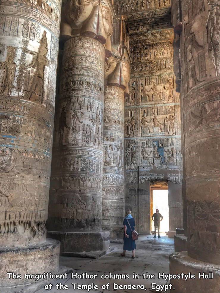 cool random pics - column - Stva The magnificent Hathor columns in the Hypostyle Hall at the Temple of Dendera, Egypt.
