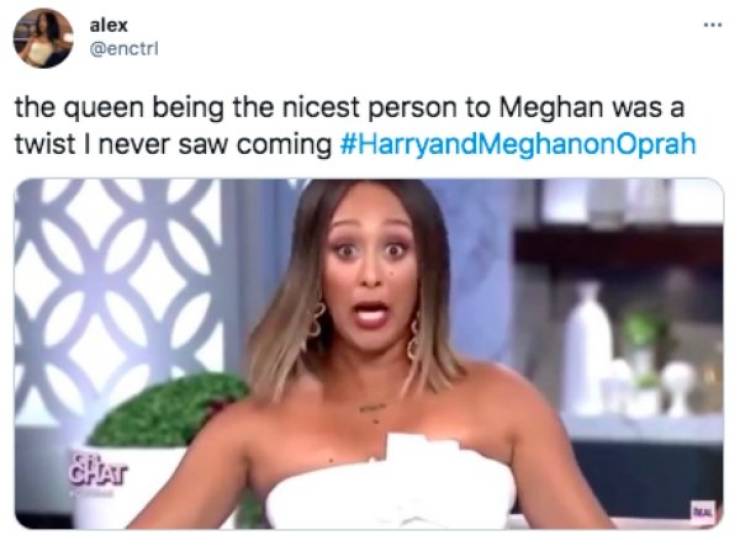 prince-harry-meghan-markle-oprah-interview-memes-beauty - alex the queen being the nicest person to Meghan was a twist I never saw coming Oprah Chat