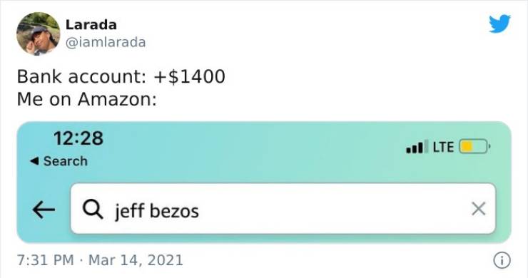 funny stimulus check jokes and memes - Bank account $1400 Me on Amazon Search jeff bezos