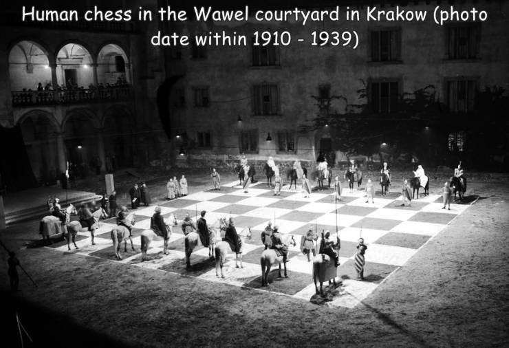 cool pics and random photos - monochrome photography - Human chess in the Wawel courtyard in Krakow photo date within 1910 1939 .