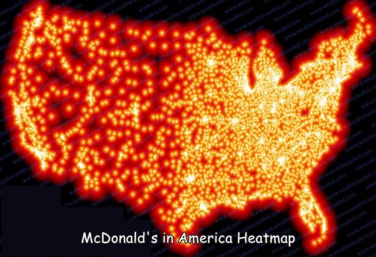 cool pics and random photos - heat map of mcdonald's in usa - McDonald's in America Heatmap