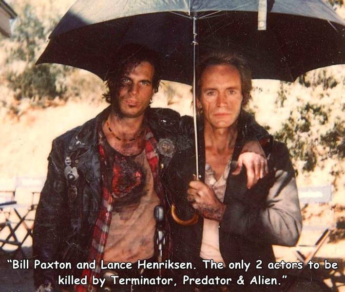 lance henriksen behind scenes - "Bill Paxton and Lance Henriksen. The only 2 actors to be killed by Terminator, Predator & Alien."
