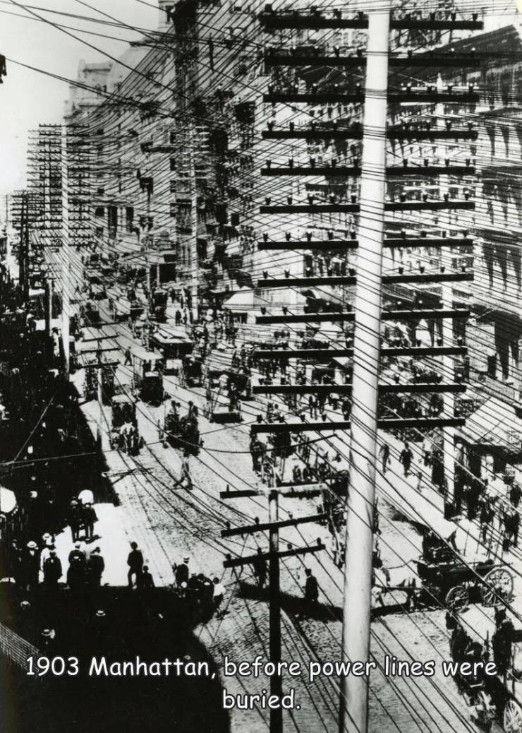 cities before power lines were underground - 1903 Manhattan, before power lines were buried.
