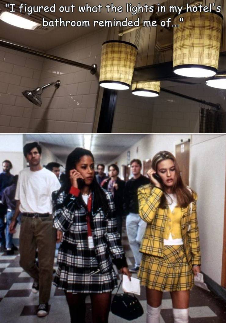 clueless outfits - "I figured out what the lights in my hotel's bathroom reminded me of..."