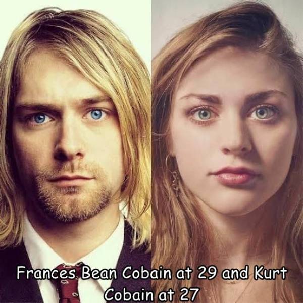 kurt cobains face - Frances Bean Cobain at 29 and Kurt Cobain at 27