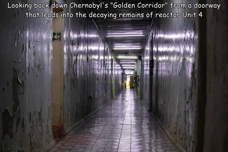tunnel - Looking back down Chernobyl's "Golden Corridor" from a doorway that leads into the decaying remains of reactor Unit 4