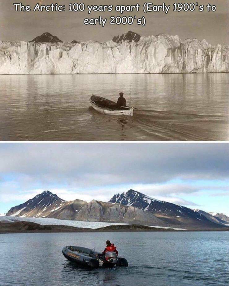 funny photos - first photo was taken in the early 1900s the second photo was taken in the early 2000s the arctic - The Arctic 100 years apart Early 1900's to early 2000's Sey