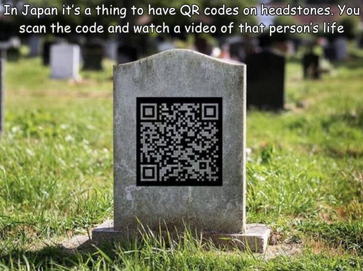 fun pics - randoms - rick roll gravestone - In Japan it's a thing to have Qr codes on headstones. You scan the code and watch a video of that person's life