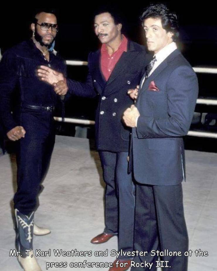 epic photos - mr t sylvester stallone - Mr. T. Karl Weathers and Sylvester Stallone at the press conference for Rocky Iii.
