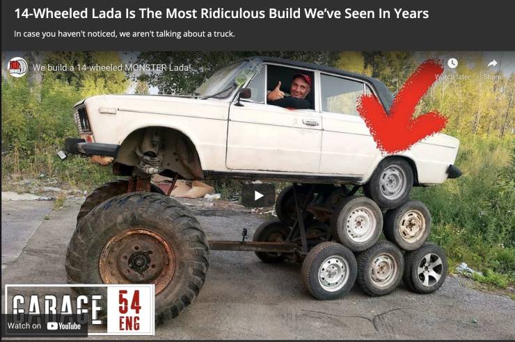 14Wheeled Lada Is The Most Ridiculous Build We've Seen In Years In case you haven't noticed, we aren't talking about a truck. We build a 14wheeled Monster Lada! Watcytater Carace 54 Eng Watch on YouTube