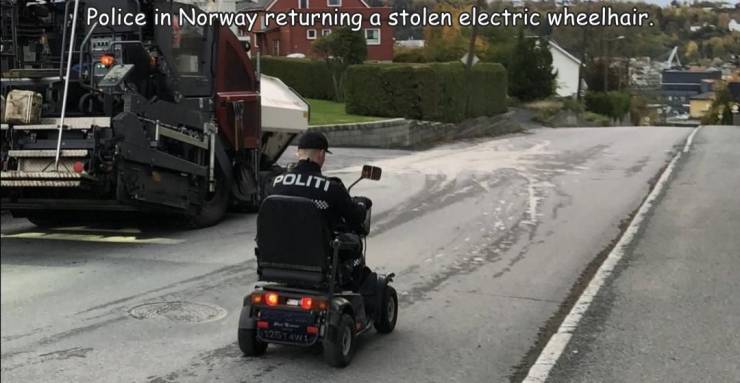 asphalt - Police in Norway returning a stolen electric wheelhair. Politi