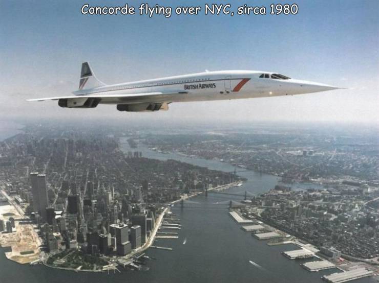 concorde new york poster - Concorde flying over Nyc, sirca 1980 Britsharways