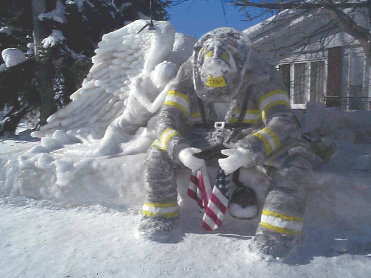 angel fireman ice sculpture
