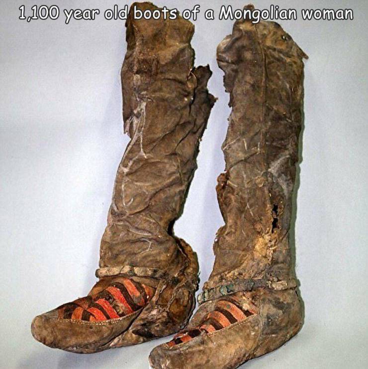 fun randoms - cool stuff - mummy with adidas shoes - 1,100 year old boots of a Mongolian woman