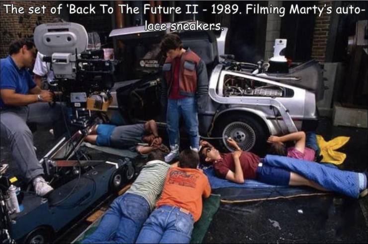 back to the future behind the scenes - The set of 'Back To The Future Ii 1989. Filming Marty's auto lace sneakers 3