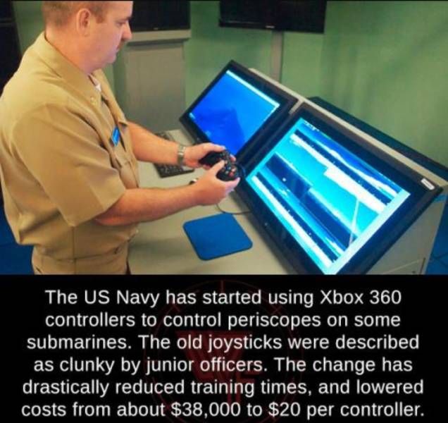 funny photos - xbox controller submarine - The Us Navy has started using Xbox 360 controllers to control periscopes on some submarines. The old joysticks were described as clunky by junior officers. The change has drastically reduced training times, and l