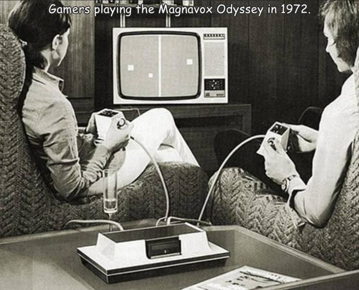 random pics - video game definition - Gamers playing the Magnavox Odyssey in 1972.