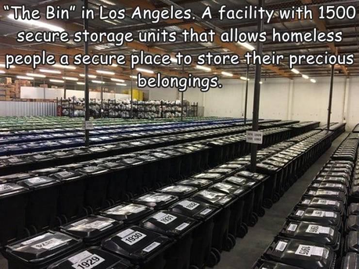 random pics - steel - "The Bin" in Los Angeles. A facility with 1500 secure storage units that allows homeless people a secure place to store their precious belongings. 1930 100 1929