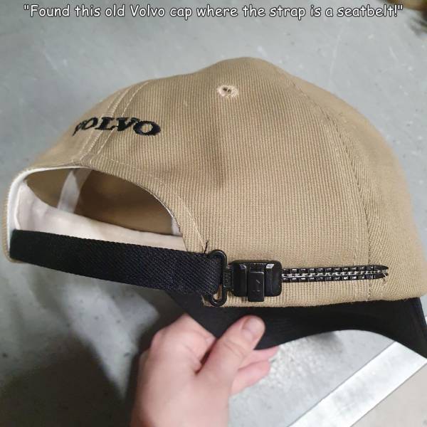 fun randoms - cool pics - khaki - "Found this old Volvo cap where the strap is a seatbelt!" Folvo