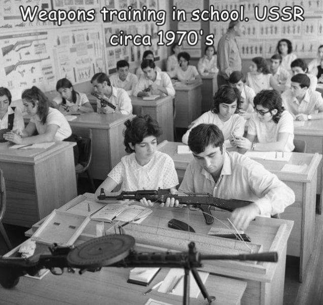 fun randoms - cool pics - high school classroom 1970 - Weapons training in school. Ussr circa 1970's