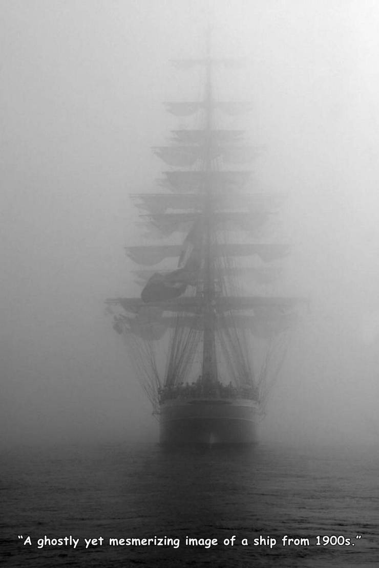 random pics - "A ghostly yet mesmerizing image of a ship from 1900s."