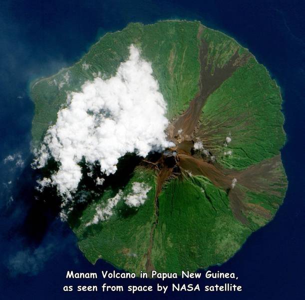 cool photos - fun pics - manam volcano - Manam Volcano in Papua New Guinea, as seen from space by Nasa satellite