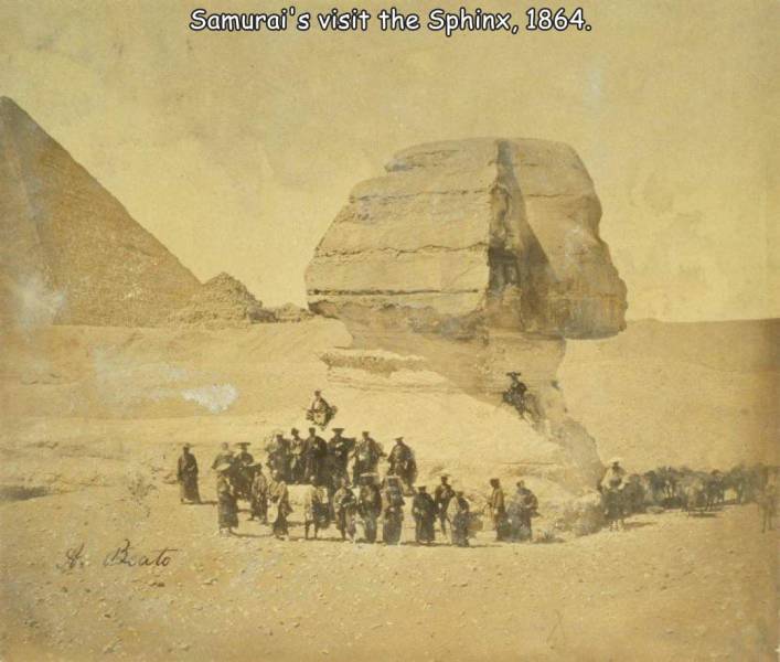 fun randoms - samurai in front of egypt's sphinx - Samurai's visit the Sphinx, 1864. de Prato
