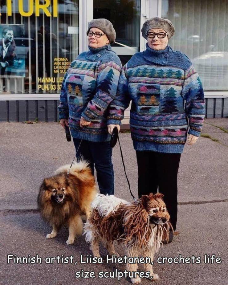 fun randoms - funny photos - woman knits herself and dog