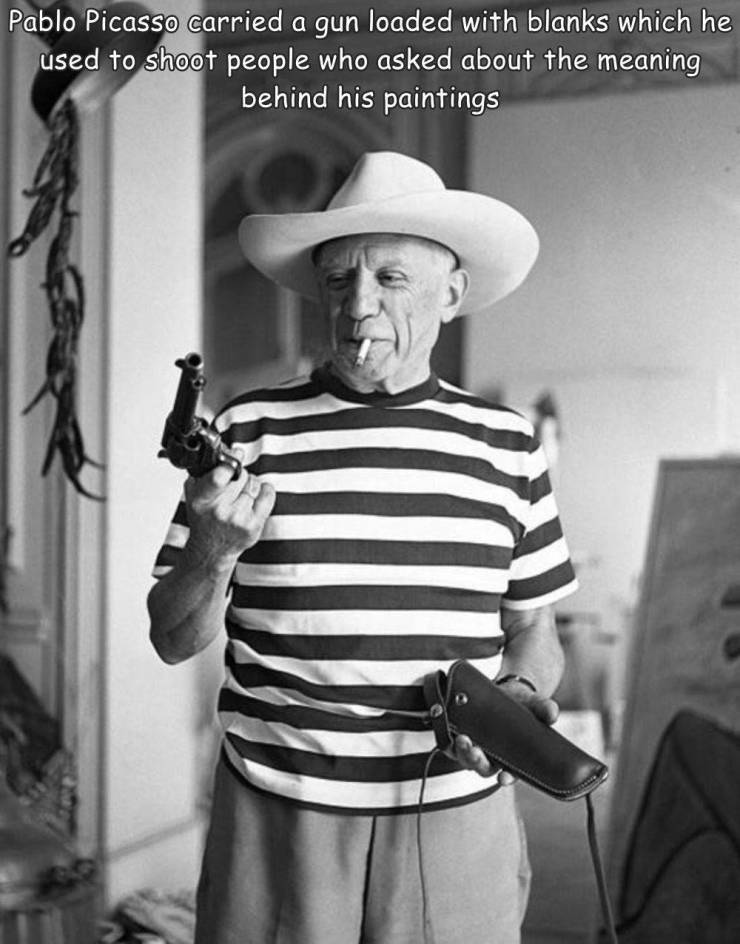 fun randoms - pablo picasso striped shirt - Pablo Picasso carried a gun loaded with blanks which he used to shoot people who asked about the meaning behind his paintings