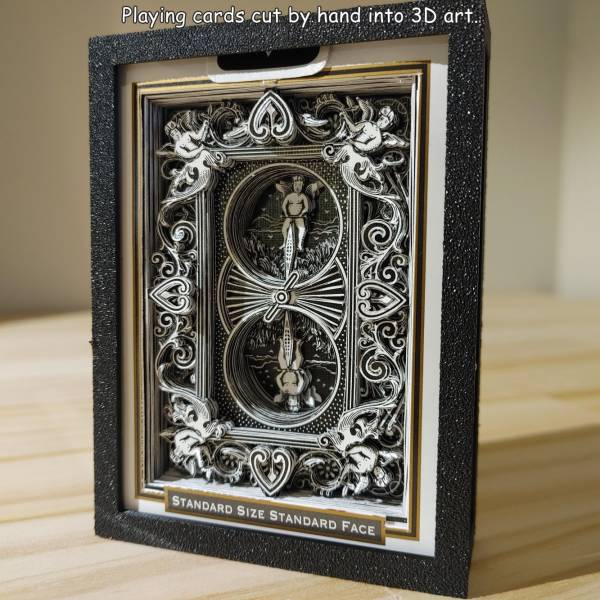 fun randoms - picture frame - Playing cards cut by hand into 3D art. Standard Size Standard Face