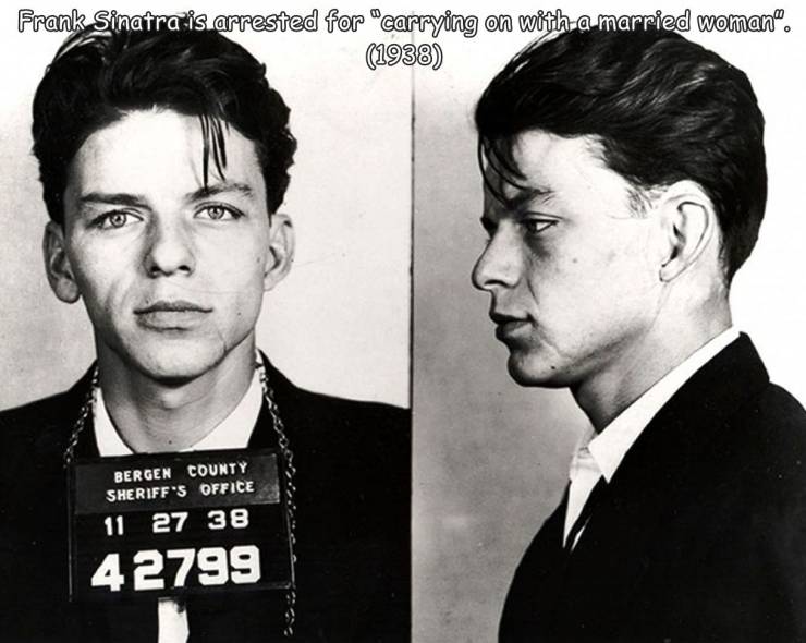 fun randoms - frank sinatra mug shot vertical - Frank Sinatra is arrested for "carrying on with a married womana 1938 Bergen County Sheriff'S Office 11 27 38 42799