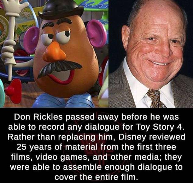 fun randoms - mr potato head toy story - Don Rickles passed away before he was able to record any dialogue for Toy Story 4. Rather than replacing him, Disney reviewed 25 years of material from the first three films, video games, and other media; they were