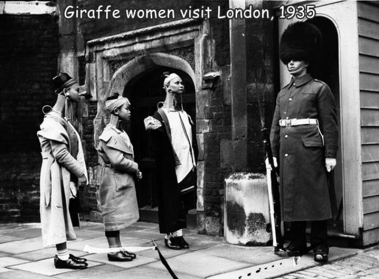 fun randoms - kayan lahwi london - Giraffe women visit London, 1935