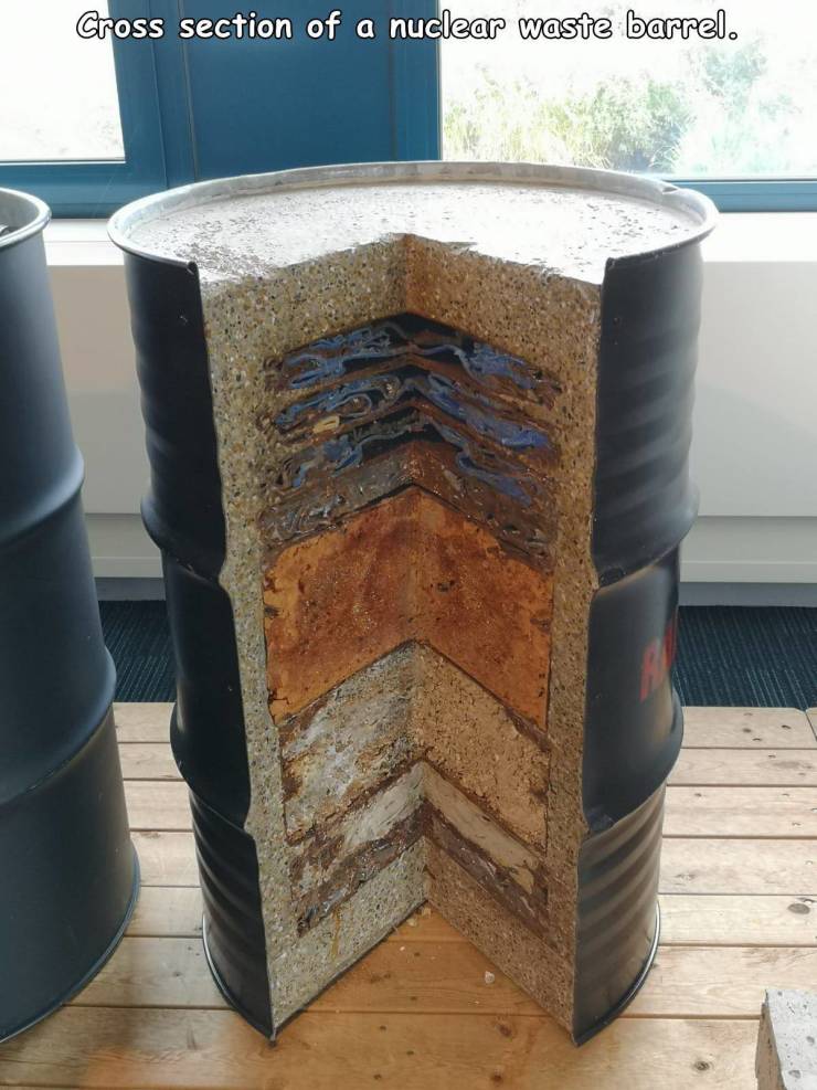 Cross section of a nuclear waste barrel.