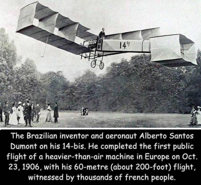 airplane alberto santos dumont - 14 The Brazilian inventor and aeronaut Alberto Santos Dumont on his 14bis. He completed the first public flight of a heavierthanair machine in Europe on Oct. 23, 1906, with his 60metre about 200foot flight, witnessed by th